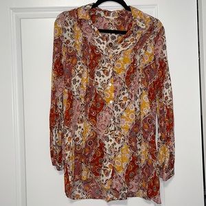 Jane & Delancey Long Sleeve Button Up Blouse Red Orange Floral Size S